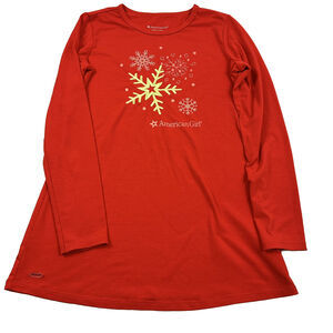 American Girl Red Snowflake Graphic Long Sleeve Top M (10/12) Crochet Star